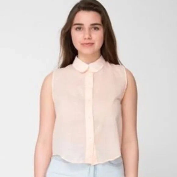 Brand new American Apparel Sleeveless Lawn Crop Button-Up Peter Pan Collar - Picture 3 of 3